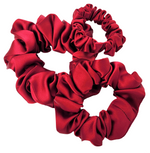 Load image into Gallery viewer, Pure silk scrunchie hair ties in crimson red  handmade in Canada by Lynne Kiel
