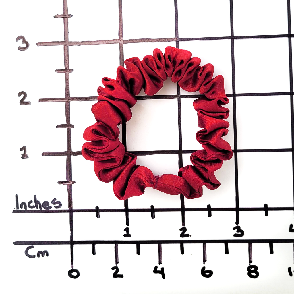 pure silk skinny scrunchie ponytail holder hair accessory crimson red handmade by Lynne Kiel