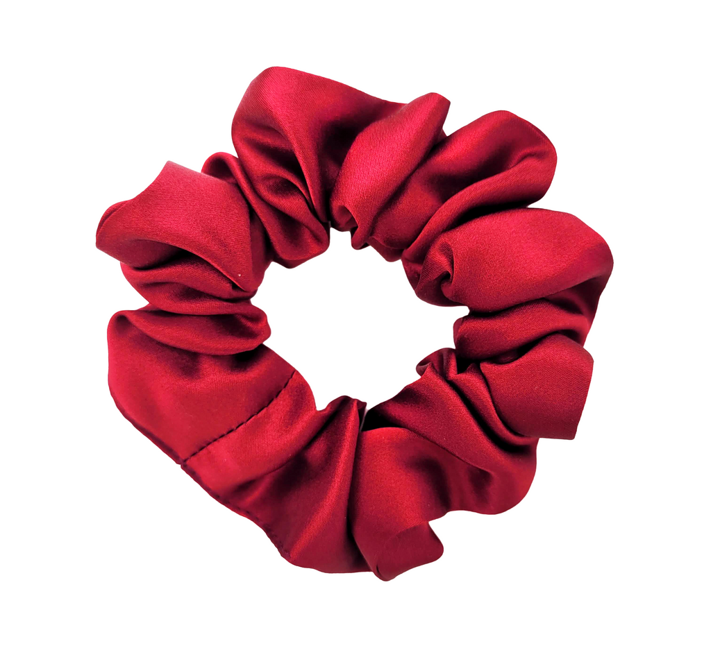 pure silk small scrunchie ponytail holder hair accessory crimson red handmade by Lynne Kiel