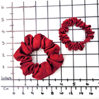 small size scrunchie and skinny scrunchie hair ties crimson red pure silk handmade by Lynne Kiel