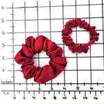 Load image into Gallery viewer, small size scrunchie and skinny scrunchie hair ties crimson red pure silk handmade by Lynne Kiel
