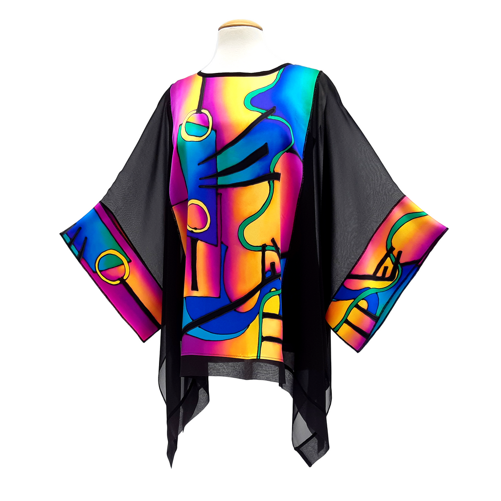 hand painted silk clothing for women one size caftan top handmade by Lynne Kiel