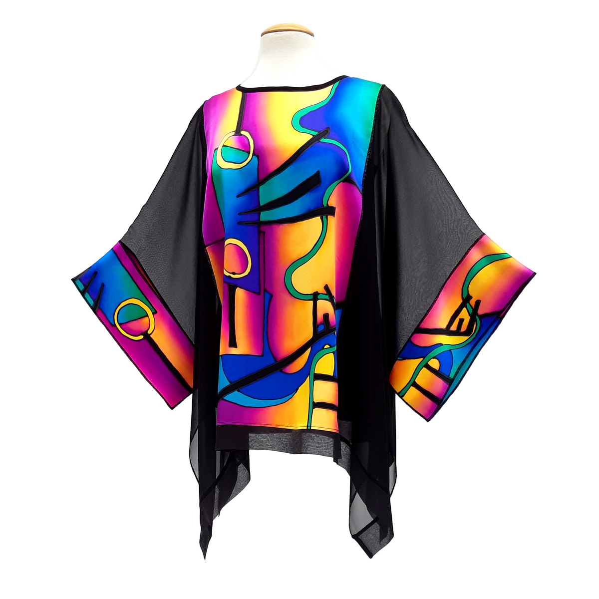 hand painted silk clothing for women one size caftan top handmade by Lynne Kiel