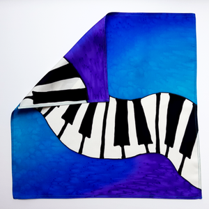 Painted silk piano blue pocket square men's fashion hand made by Lynne Kiel