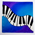 Load image into Gallery viewer, piano keyboard hand painted silk design art pocket square men&#39;s fashion handmade by Lynne Kiel
