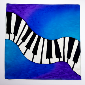 piano keyboard hand painted silk design art pocket square men's fashion handmade by Lynne Kiel