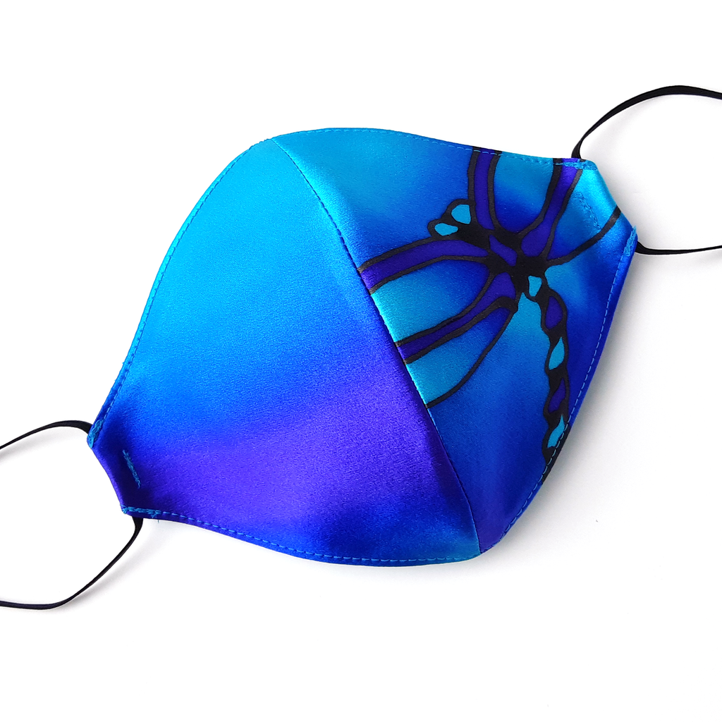3 layer silk facemask dragonfly design artwork handmade by Lynne Kiel
