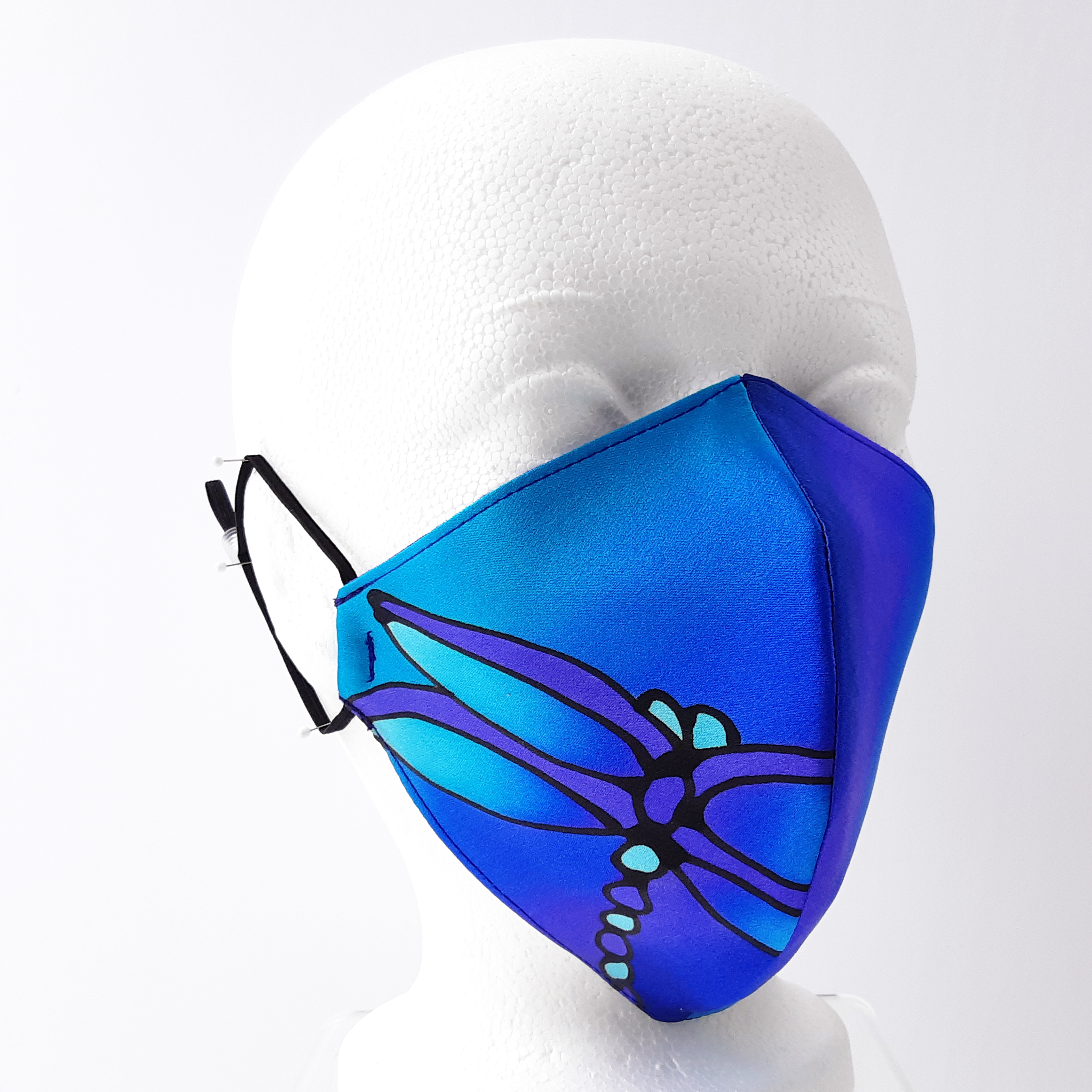 dragonfly design hand painted silk facemask made in Canada