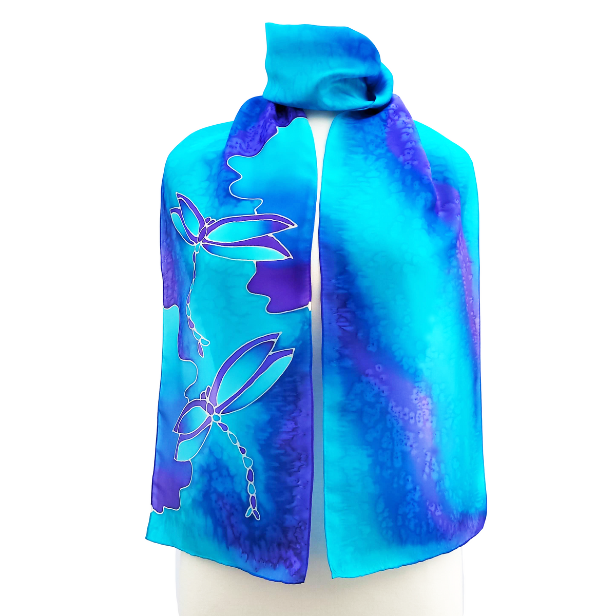 TWILIGHT BLUE PURPLE Dragonfly Hand Painted Silk Scarf Hypoallergenic