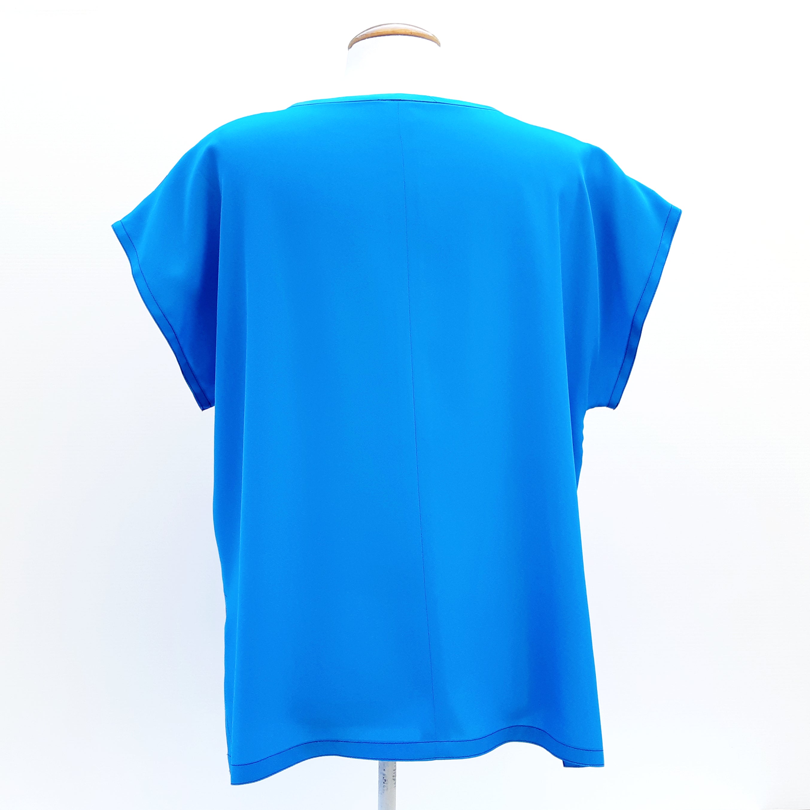 Blue silk blouse for women hand painted silk made in Canada by Lynne Kiel