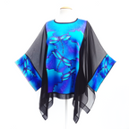hand painted silk dragonfly caftan top one size blue and black color handmade in canada by Lynne Kiel