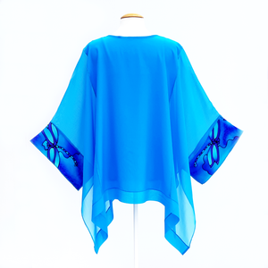 painted silk turquoise ladies long top one size made by Lynne Kiel