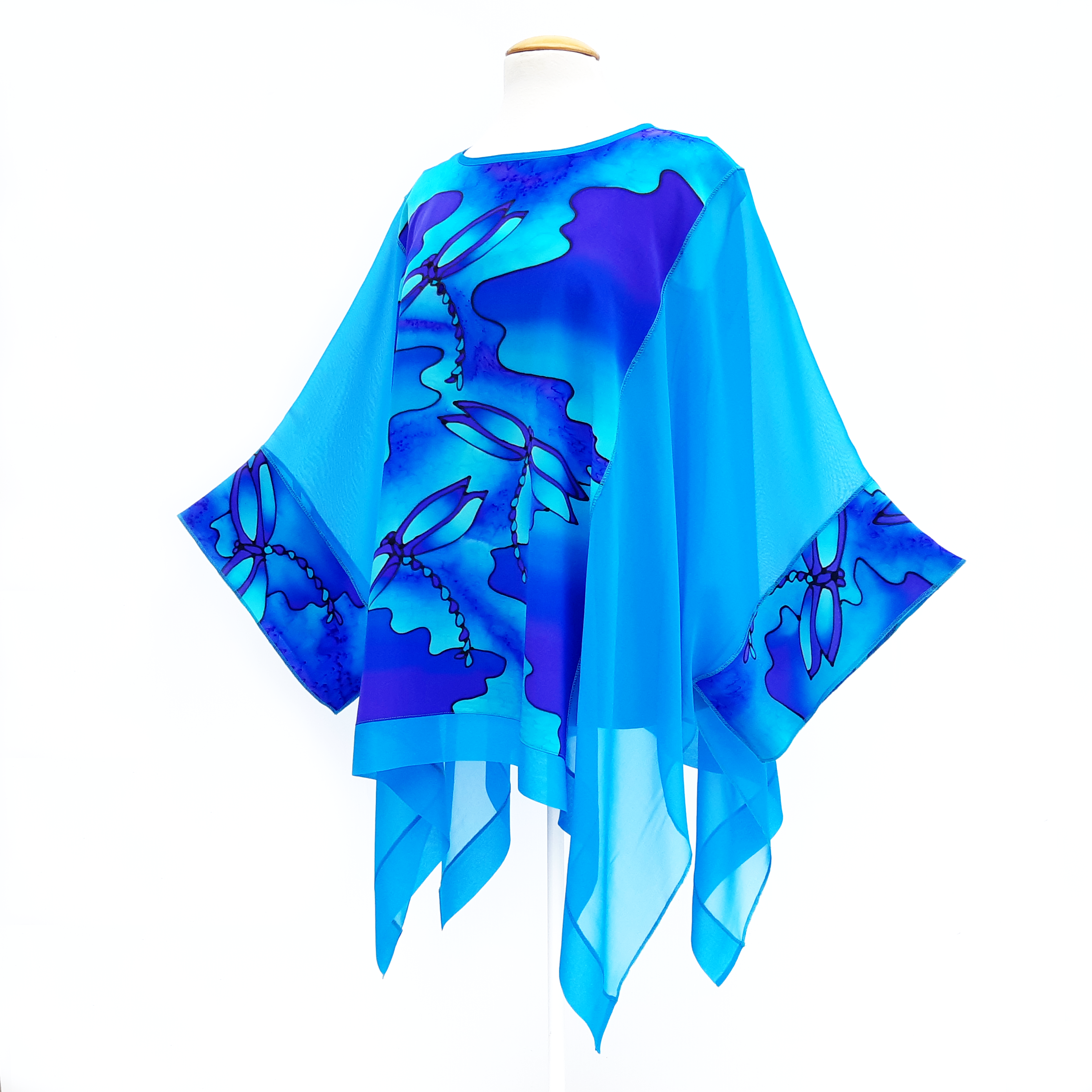 caftan top blue silk one size cruise wear and wedding wear made in Canada