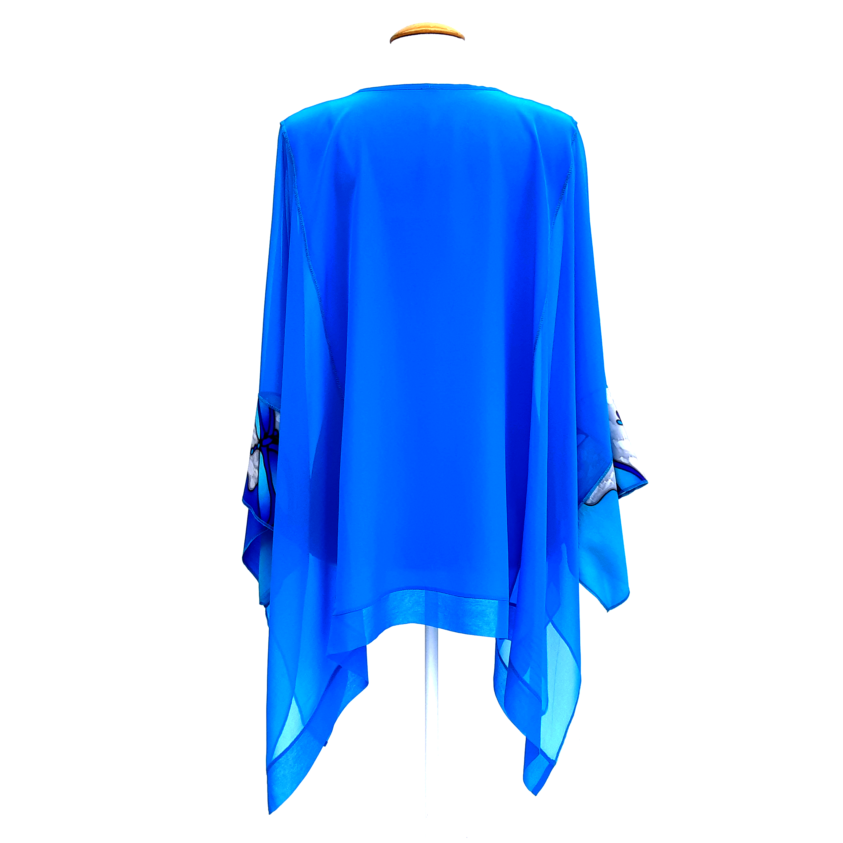 blue silk long top for women hand painted silk fashion made in Canada