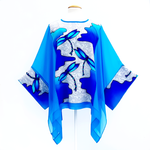 Load image into Gallery viewer, hand painted silk long caftan top turquoise blue for ladies handmade by Lynne Kiel
