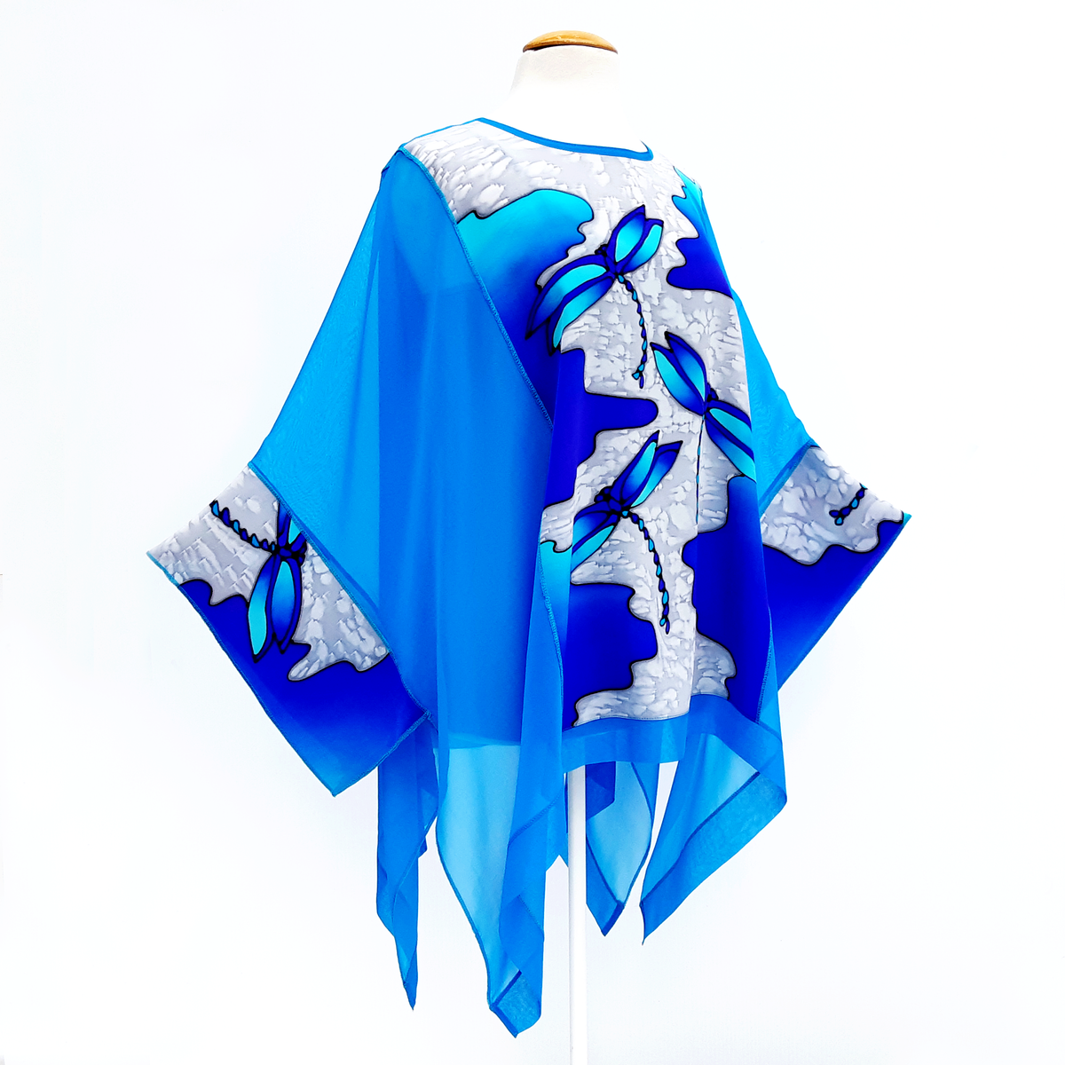 caftan top blue silk one size cruise wear and wedding wear made in Canada