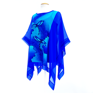royal blue long silk top for women one size made by Lynne Kiel