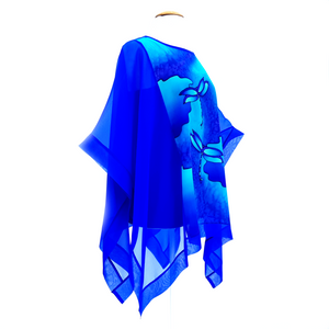 painted silk royal blue long poncho top handmade by Lynne Kiel
