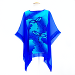 Load image into Gallery viewer, blue dragonfly design poncho top ones size pure silk made by Lynne Kiel
