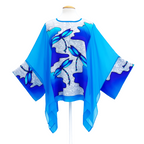 AZURE BLUE Dragonflies Hand Painted Silk CAFTAN Top Ladies One Size