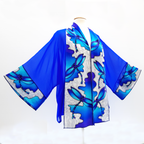 painted silk kimono made in Canada by Lynne Kiel royal blue sheer silk one size ladies top 