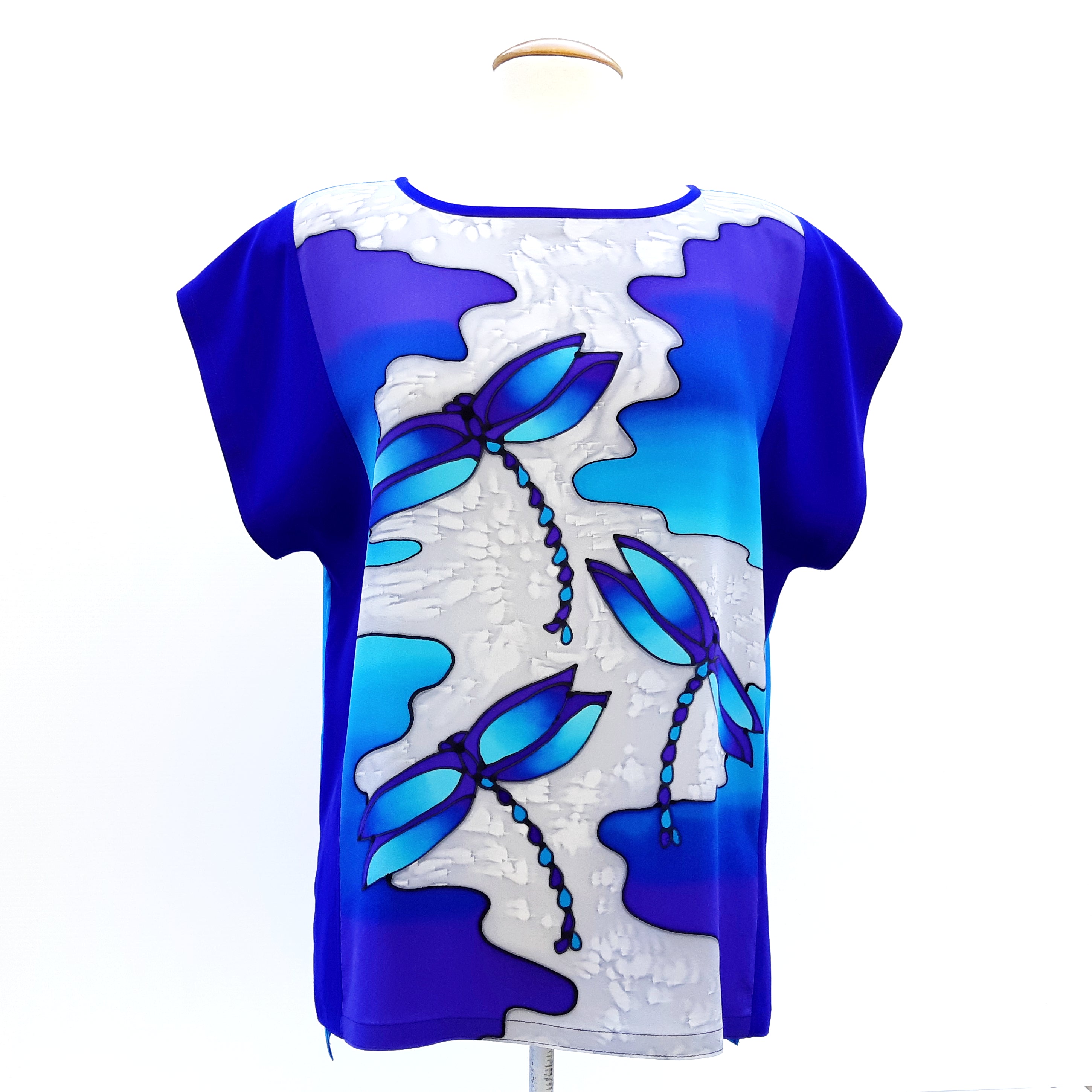 painted silk blue top