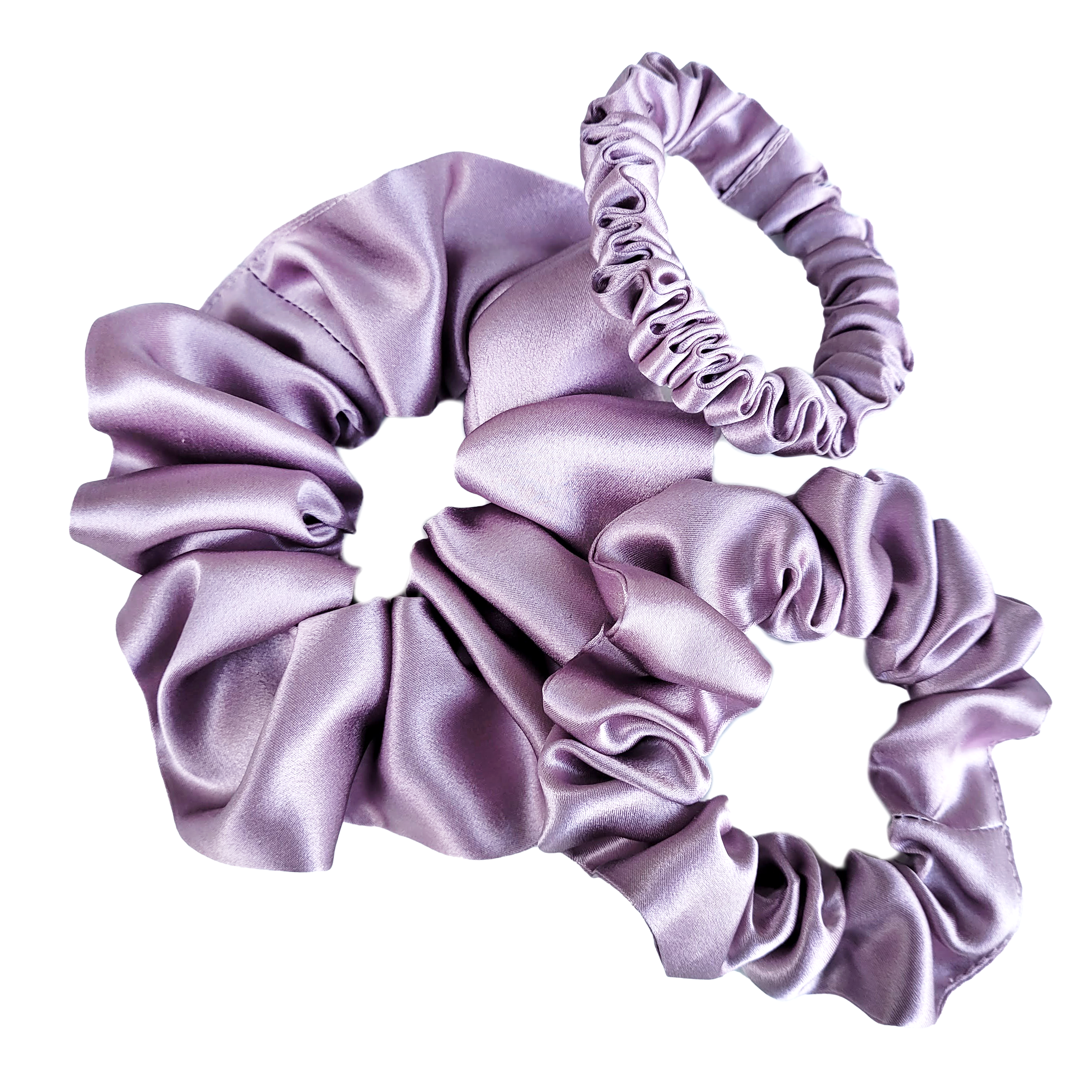 silk scrunchies for ponytail hair tie dusty rose silk satin handmade by Lynne Kiel