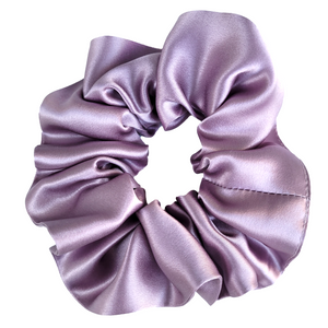 medium size scrunchie ponytail holder pure silk mauve pink handmade in Canada by Lynne Kiel