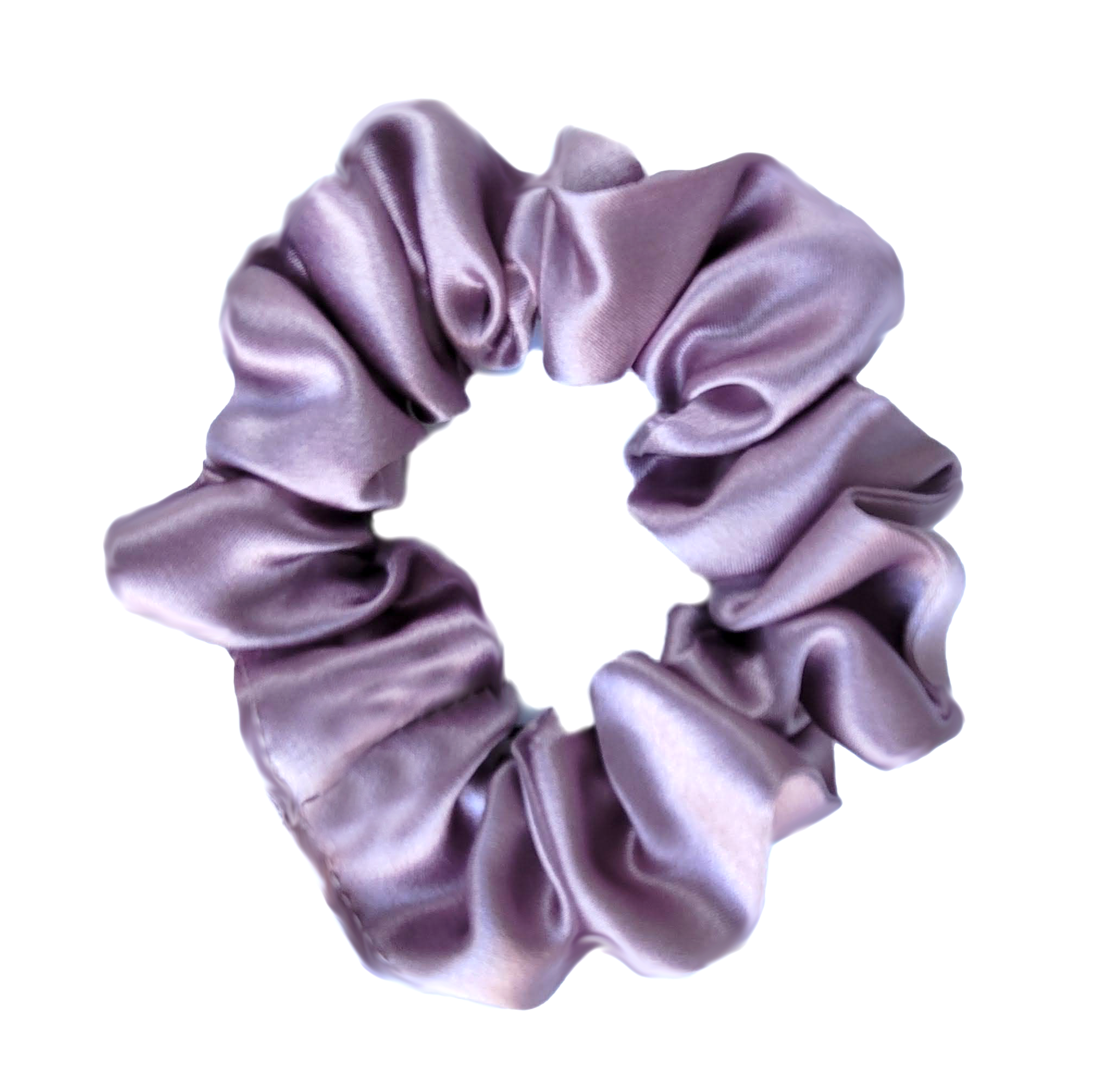 small pure silk scrunchie ponytail holder hair tie mauve pink handmade in Canada by Lynne Kiel