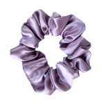 Load image into Gallery viewer, small pure silk scrunchie ponytail holder hair tie mauve pink handmade in Canada by Lynne Kiel
