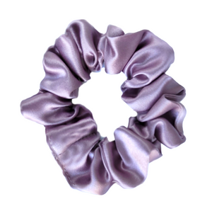 small pure silk scrunchie ponytail holder hair tie mauve pink handmade in Canada by Lynne Kiel