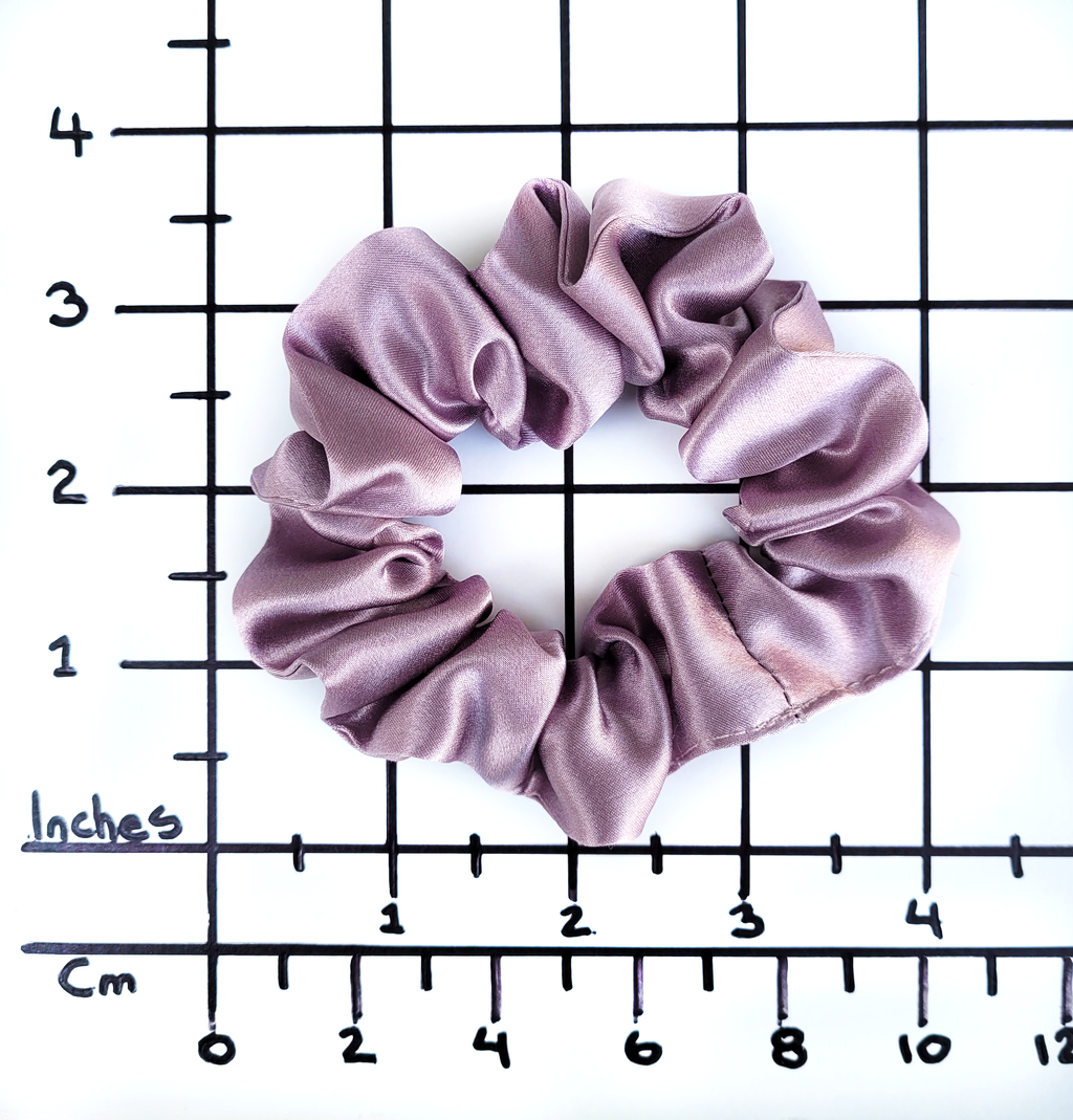 pale pink mauve silk satin scrunchie ponytail holder small size handmade by Lynne Kiel