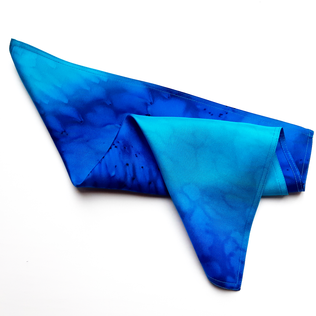 men's fashion accessory pure silk blue pocket square handmade by Lynne Kiel