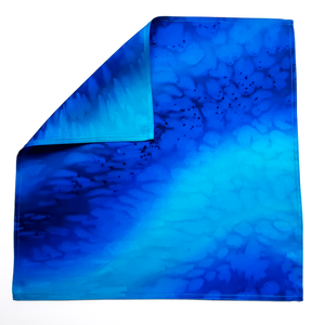 hand painted silk blue pocket square men's fashion handmade by Lynne Kiel