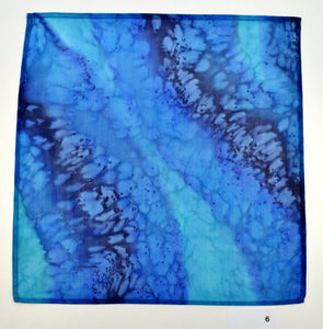 Painted silk blue navy color pocket square men's fashion accessory handmade by Lynne Kiel