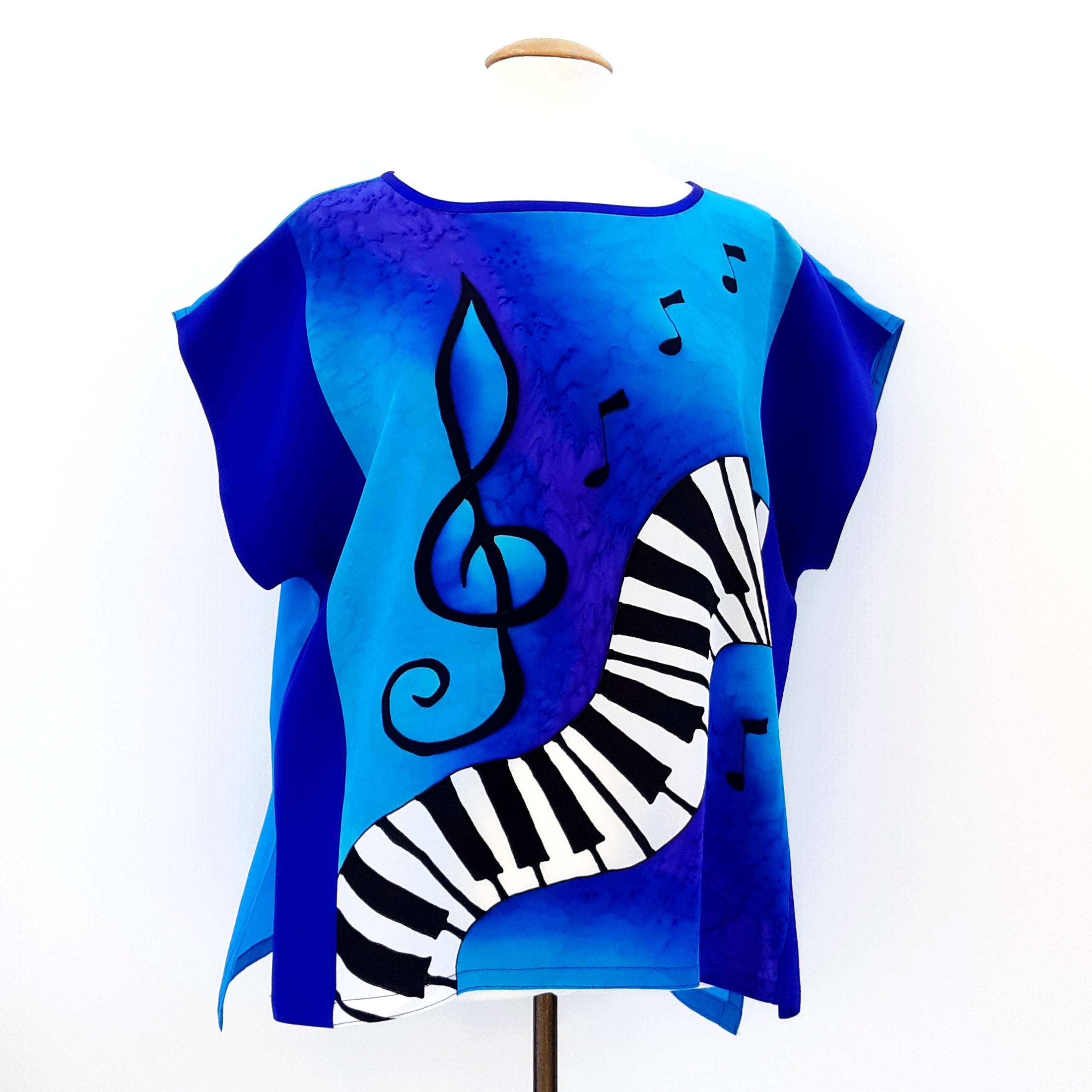 Painted silk ladies top blue