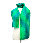 Load image into Gallery viewer, hand painted pure silk long green scarf for women hand made in Canada by Lynne Kiel
