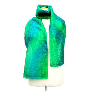 Lime green long hand painted silk scarf ladies clothing accessory handmade by Lynne Kiel
