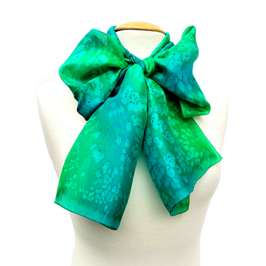 emerald green hand painted silk scarf for women hand made in Canada by Lynne Kiel