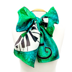 painted silk clothing long green silk scarf made in Canada by Lynne Kiel