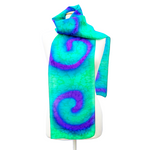 Load image into Gallery viewer, pure silk long scarf hand painted green and purple handmade by Lynne Kiel
