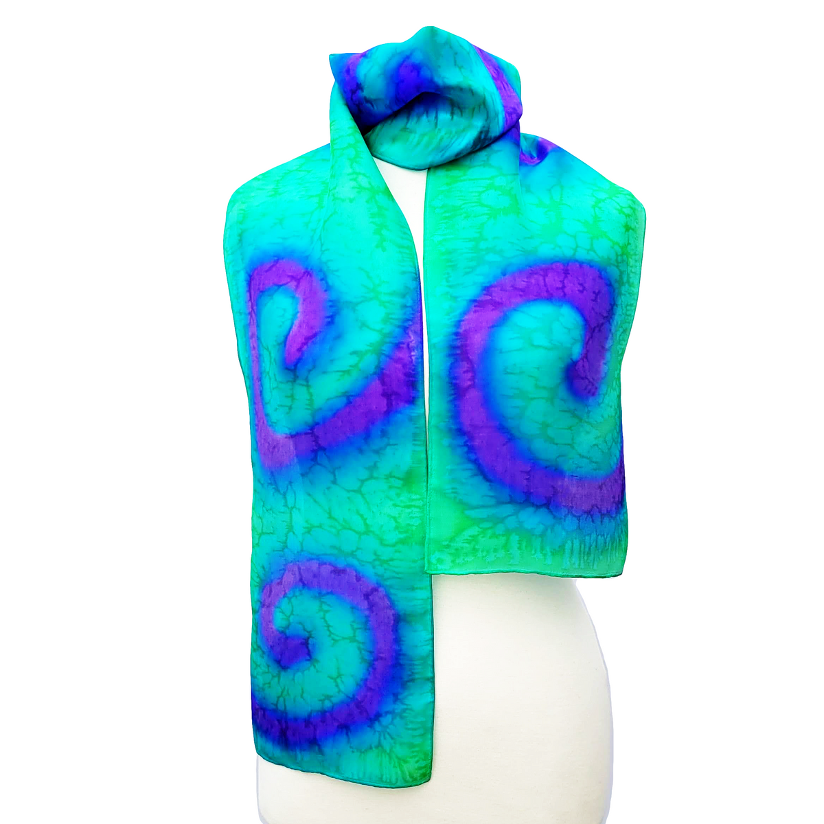 green silk scarf ladies clothing accessory hand painted by Lynne Kiel