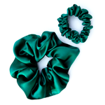 Load image into Gallery viewer, green silk scrunchie hair accessory large and skinny size
