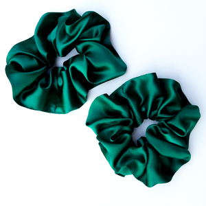 green satin silk scrunchie hair accessory hair elastic made in Canada