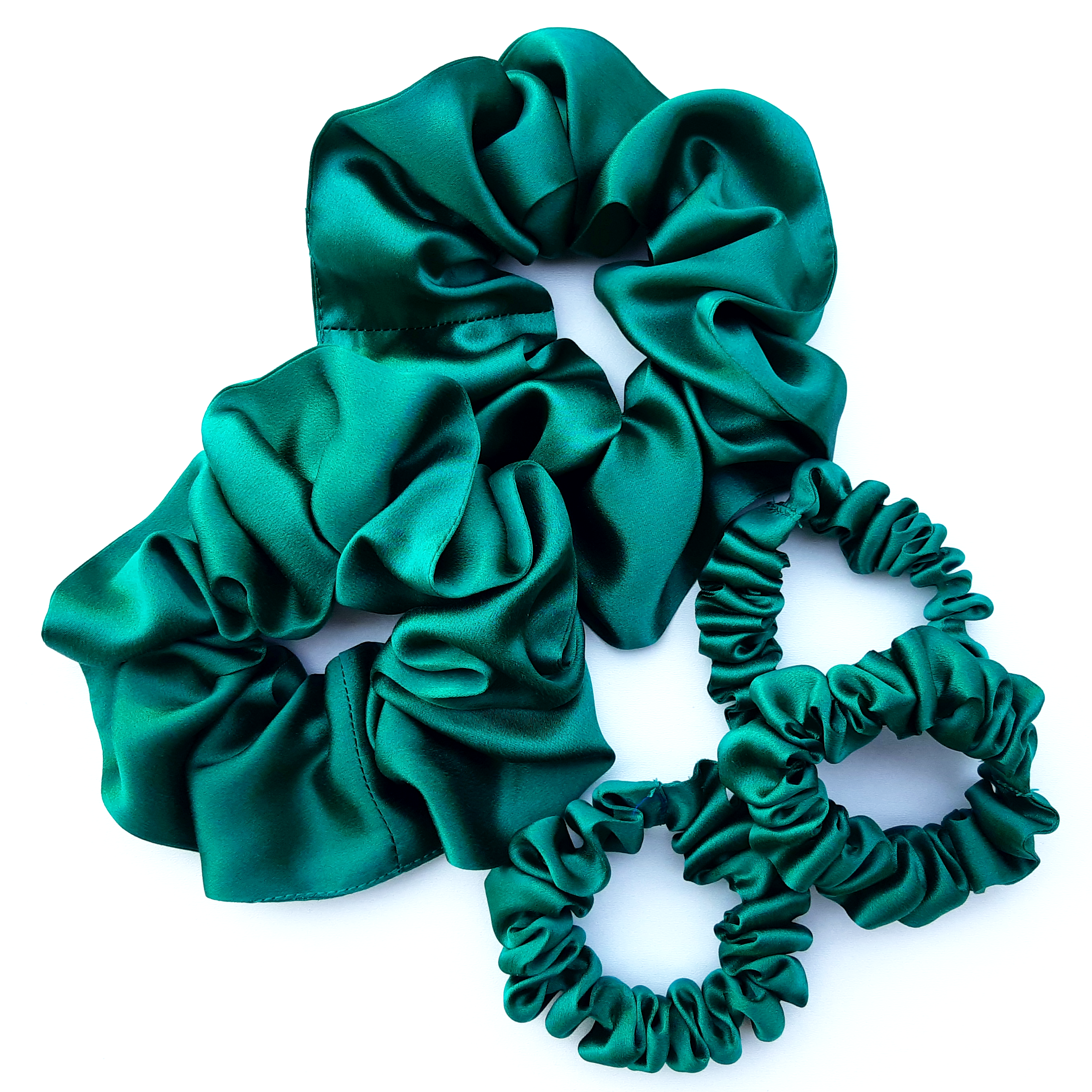 green pure silk scrunchie hair fashion accessory  for yoga and gymnastics