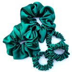 Load image into Gallery viewer, green pure silk scrunchie hair fashion accessory  for yoga and gymnastics
