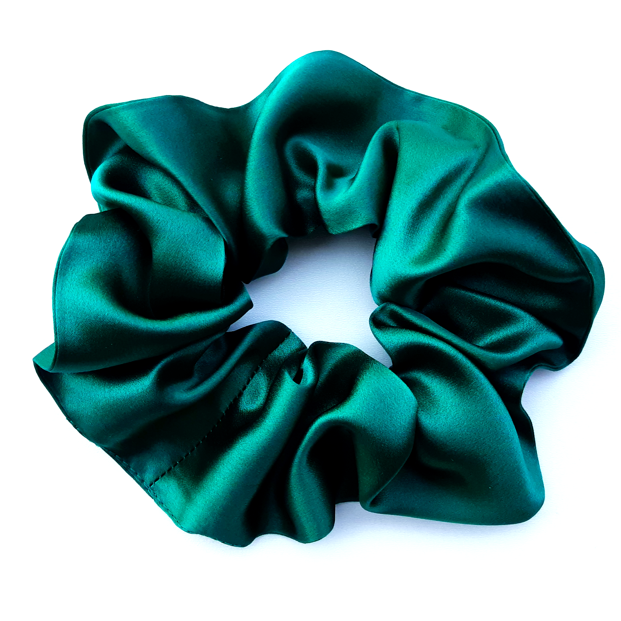 green large silk  scrunchie hair tie elastic tie for ponytail and wrist wear made in Canada