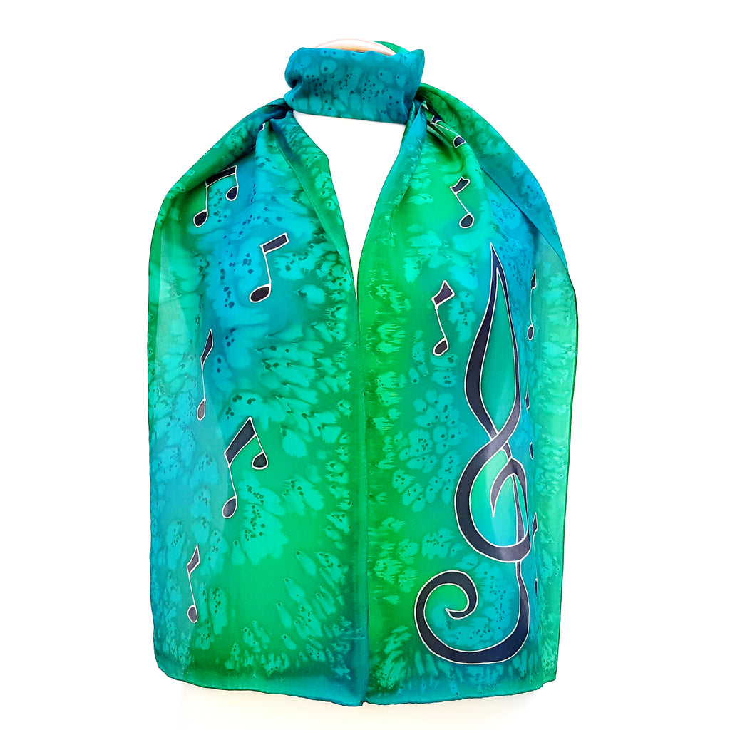 painted silk ladies scarf green