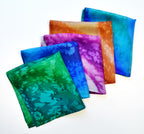 men's fashion accessory pure silk pocket square set green blue pink orange hand painted silk made by Lynne Kiel
