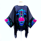 hand of Fatima painted silk black caftan top cruise wear and wedding outfit made by Lynne Kiel